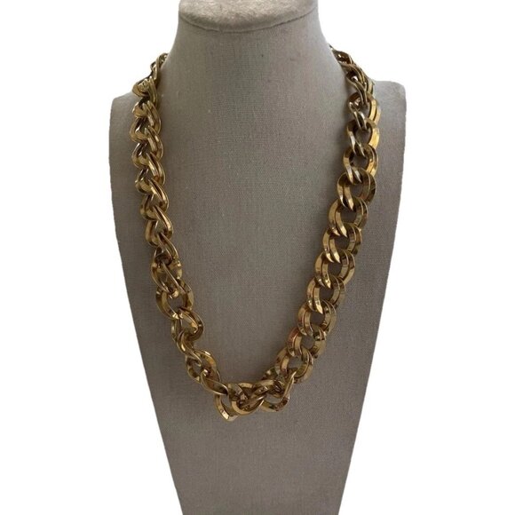 Vintage Monet Gold Tone Chunky Flat Double Curb Link Chain Necklace Signed 20” - Picture 1 of 11